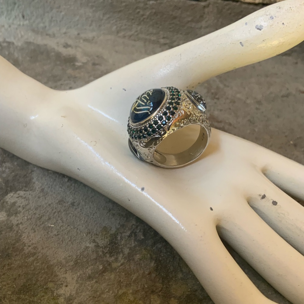 Silver Sapphire Stone Mens Ring - Picture 7 of 12